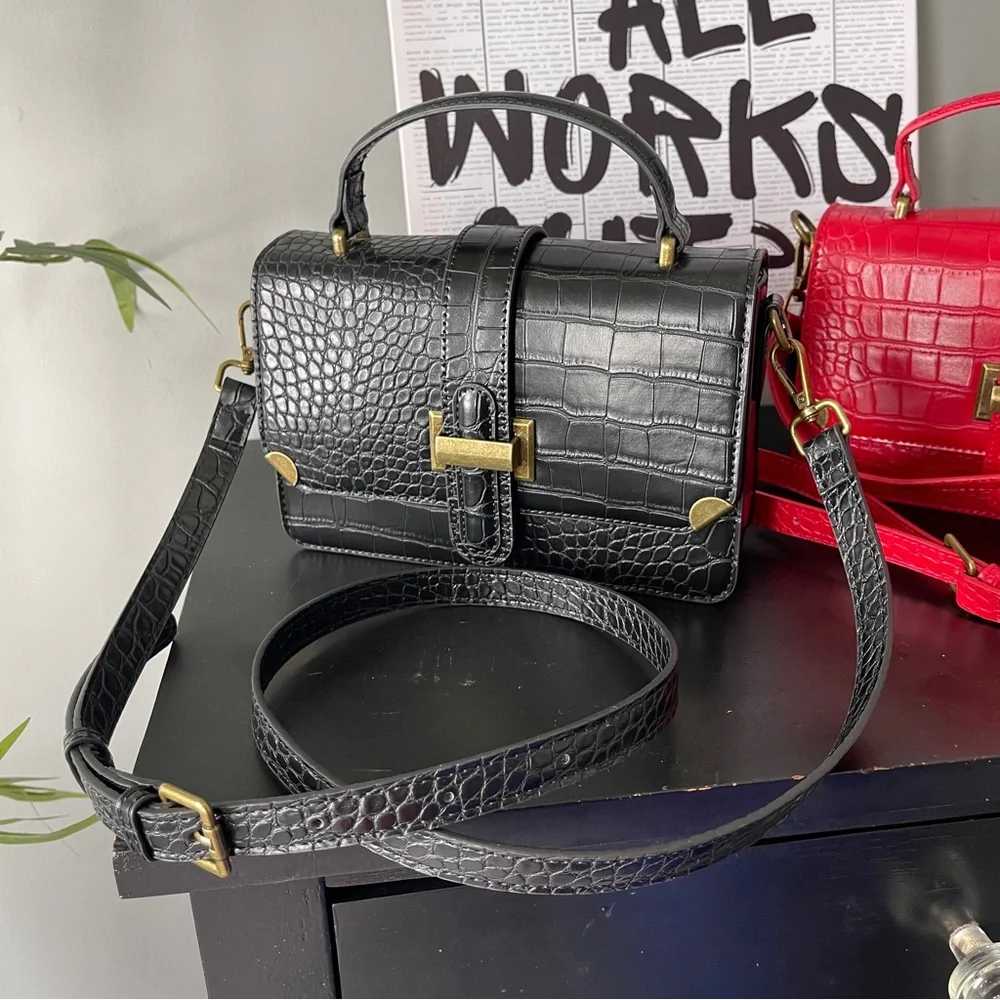 Women’s Classy Croc Embossed Crossbody Shoulder Top Handle Handbag Purse
